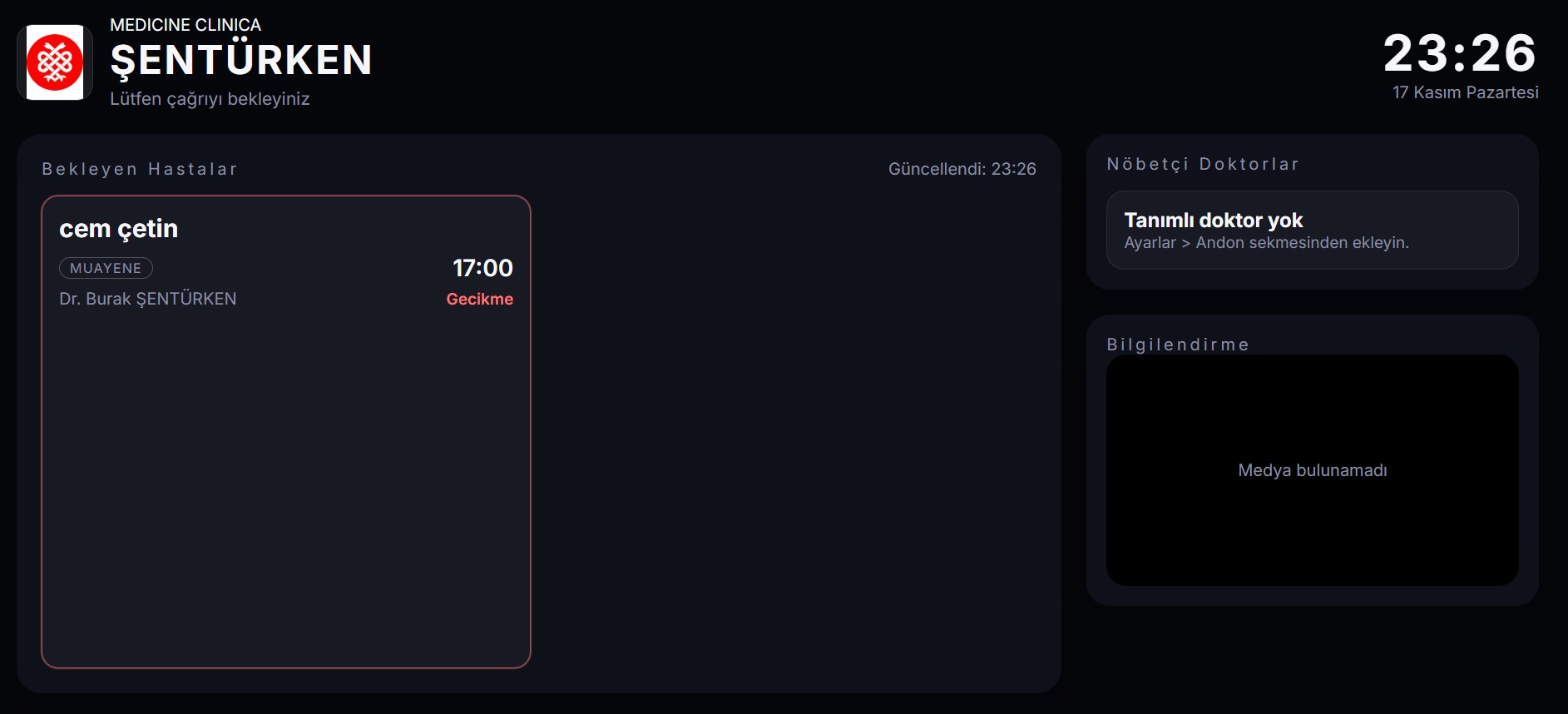 Andon tabanlı gerçek zamanlı klinik panoları